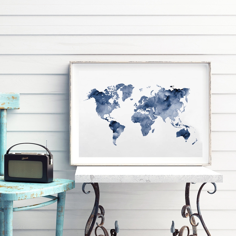 Custom Star Map - Mapa mundi azul impressão mapa da