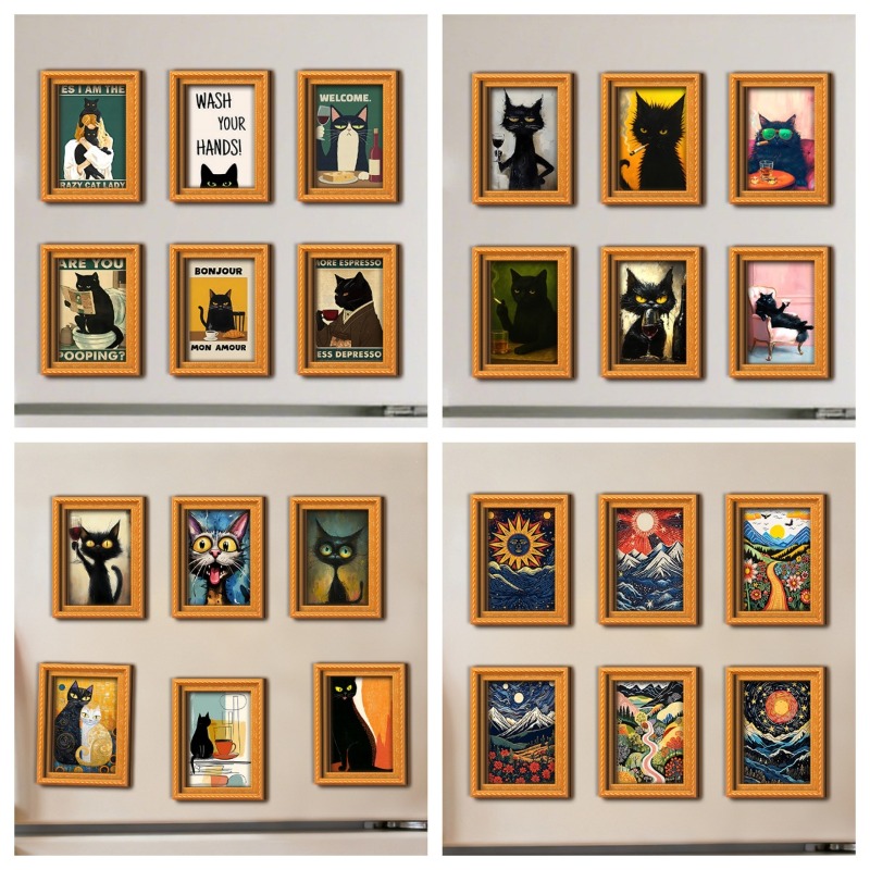 Engraved Wood Frame - Conjunto de 6 Ímãs de Madeira