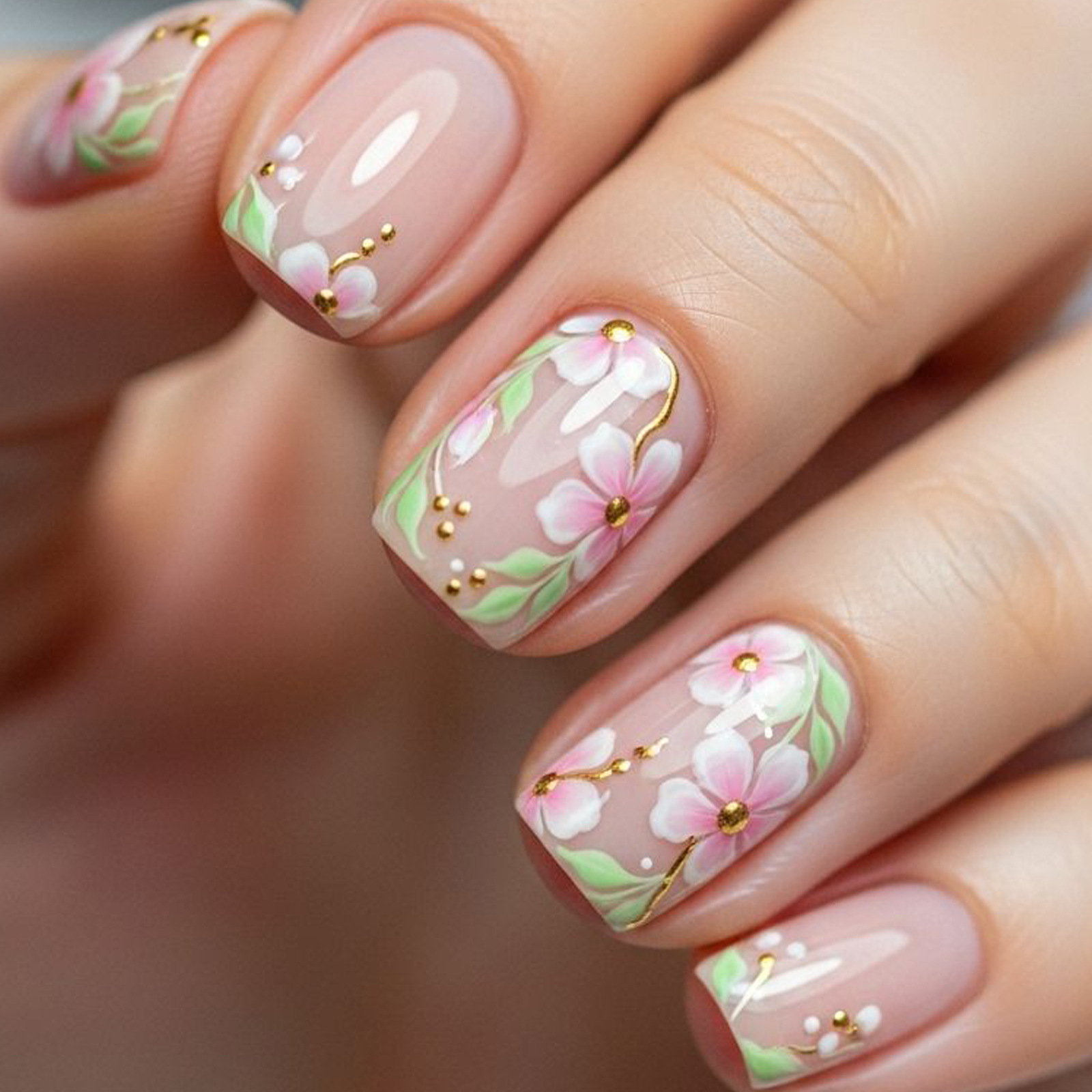 Pressed Flower Art - Unhas postiças curtas e médias para