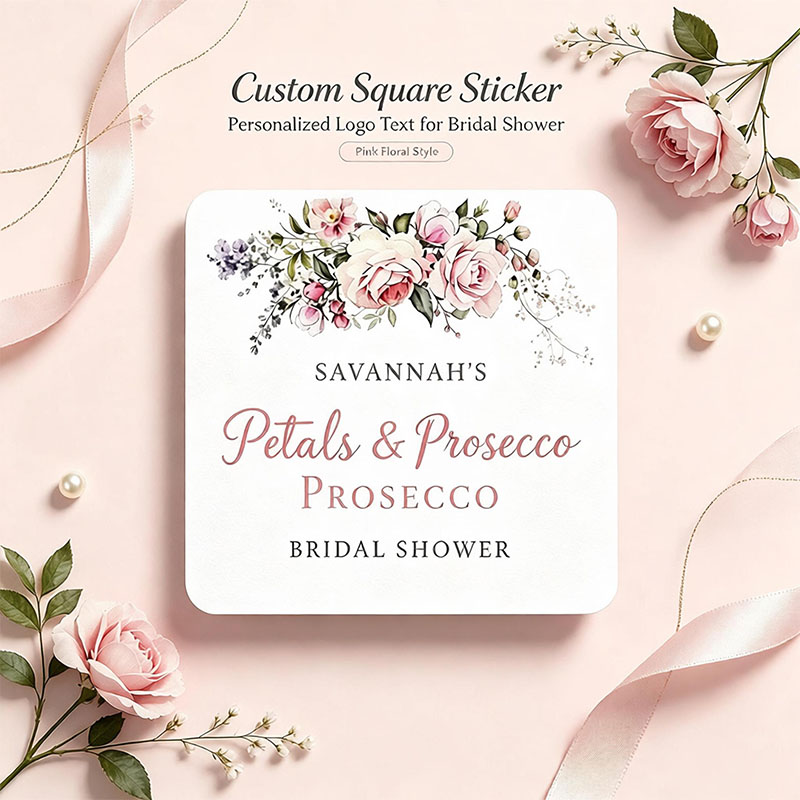 Personalized Name Box - Adesivos Quadrados Personalizados em Aquarela Rosa